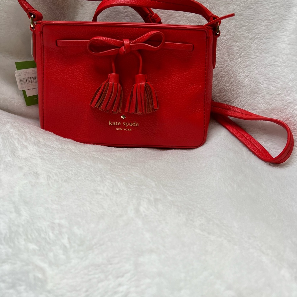 New Kate Spade Red Orange Color W/ Tassel Crossbody Shoulder Handbag